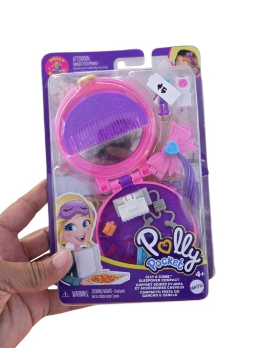 2020 Mattel Polly Pocket Clip & Comb Sleepover Compact Playset Damagrd Package